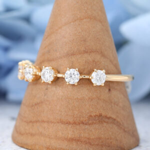 Yellow Gold Round cut Moissanite wedding band-2