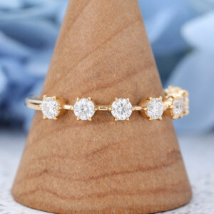 Yellow Gold Round cut Moissanite wedding band-3