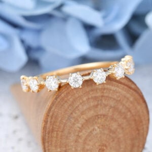 Yellow Gold Round cut Moissanite wedding band-4