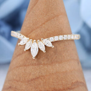 Yellow gold Marquise cut Moissanite wedding band-2