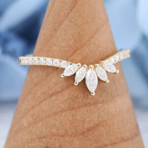 Yellow gold Marquise cut Moissanite wedding band-3