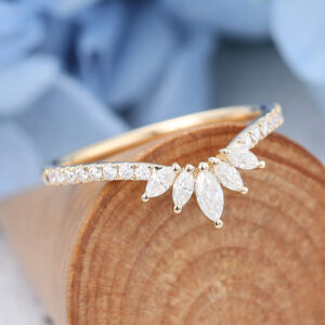 Yellow gold Marquise cut Moissanite wedding band-4