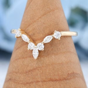 Yellow gold Marquise cut moissanite wedding band-1