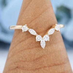 Yellow gold Marquise cut moissanite wedding band-3