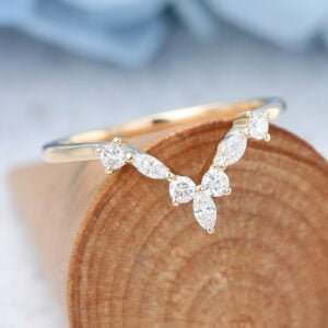 Yellow gold Marquise cut moissanite wedding band-4