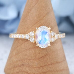 Yellow gold Oval cut Moonstone Engagement Ring-1