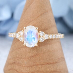 Yellow gold Oval cut Moonstone Engagement Ring-3