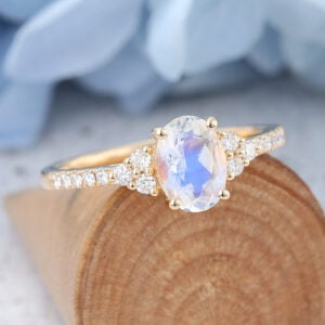 Yellow gold Oval cut Moonstone Engagement Ring-5
