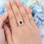 Rose Gold Emerald Cut Black Onyx Engagement Ring Set