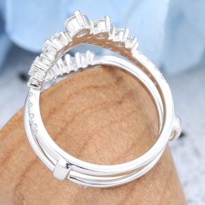 2 PCS Curved White Gold Marquise Moissanite Wedding Band2