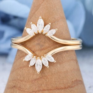 AMANDAFINEJEWELRY 2PCS Yellow Gold Mauquise Cut Moissanite Curved Wedding Band-2