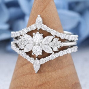 AMANDAFINEJEWELRY 3PCS Marquise Cut Moissanite White Gold Engagement Ring Set -2