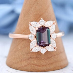 AMANDAFINEJEWELRY Rose Gold Emerald Cut Alexandrite Engagement Ring -3