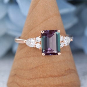 AMANDAFINEJEWELRY Rose Gold Emerald Cut Alexandrite Engagement Ring -3