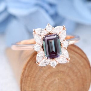 AMANDAFINEJEWELRY Rose Gold Emerald Cut Alexandrite Engagement Ring -4