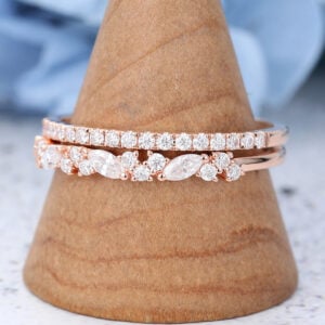 AMANDAFINEJEWELRY Rose Gold Marquise Cut Moissanite Wedding Band-2