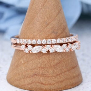 AMANDAFINEJEWELRY Rose Gold Marquise Cut Moissanite Wedding Band-3