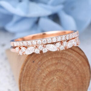 AMANDAFINEJEWELRY Rose Gold Marquise Cut Moissanite Wedding Band-4