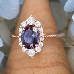 AMANDAFINEJEWELRY Rose Gold Oval Cut Alexandrite Engagement Ring -2