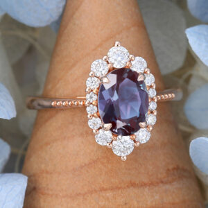 AMANDAFINEJEWELRY Rose Gold Oval Cut Alexandrite Engagement Ring -3
