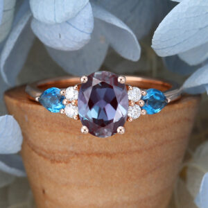 AMANDAFINEJEWELRY Rose Gold Oval Cut Alexandrite Engagement Ring -4