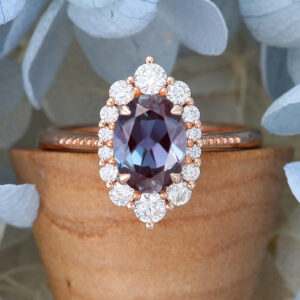 AMANDAFINEJEWELRY Rose Gold Oval Cut Alexandrite Engagement Ring -4