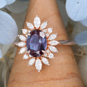 AMANDAFINEJEWELRY Rose Gold Oval Cut Lab Alexandrite Engagement Ring -2