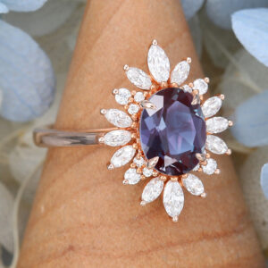 AMANDAFINEJEWELRY Rose Gold Oval Cut Lab Alexandrite Engagement Ring -3