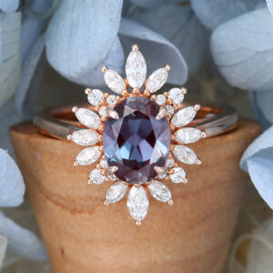 AMANDAFINEJEWELRY Rose Gold Oval Cut Lab Alexandrite Engagement Ring -4
