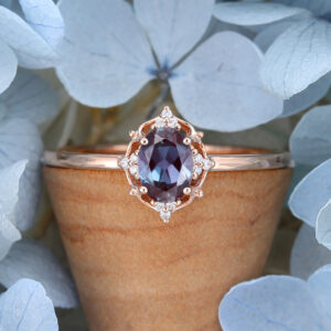 AMANDAFINEJEWELRY Rose Gold Oval Cut Lab Alexandrite Engagement Ring -4