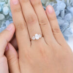 Unique Oval Moissanite Engagement Ring Vintage Rose Gold Prong Set Ring Wedding Cluster Ring Anniversary Promise Ring