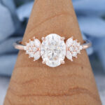 Unique Oval Moissanite engagement ring Vintage Rose gold Prong set ring Wedding cluster ring Marquise Diamond Anniversary Promise ring