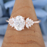Unique Oval Moissanite Engagement Ring Vintage Rose Gold Prong Set Ring Wedding Cluster Ring Anniversary Promise Ring