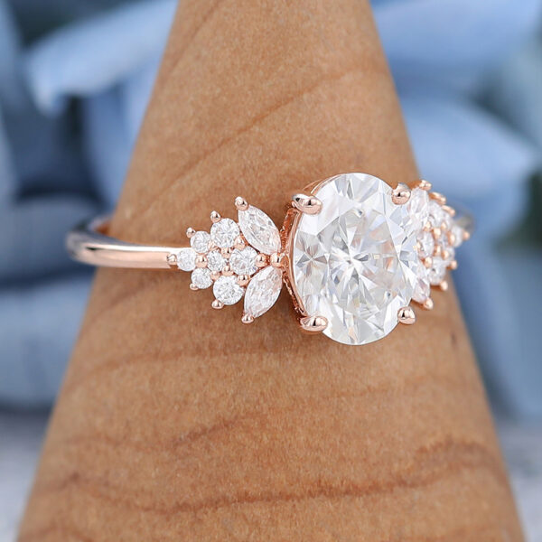 Unique Oval Moissanite Engagement Ring Vintage Rose Gold Prong Set Ring Wedding Cluster Ring Anniversary Promise Ring