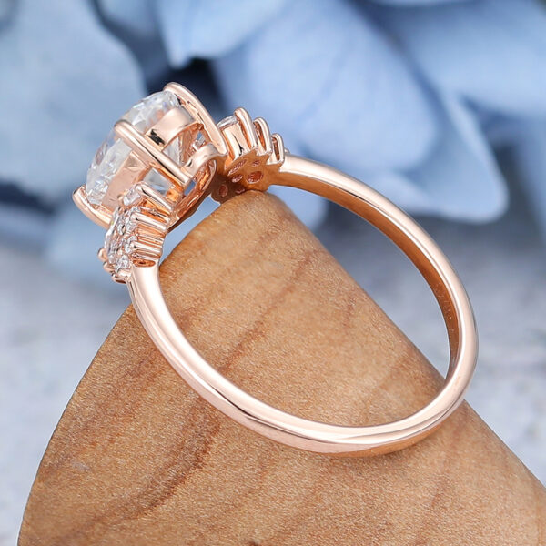 Unique Oval Moissanite Engagement Ring Vintage Rose Gold Prong Set Ring Wedding Cluster Ring Anniversary Promise Ring