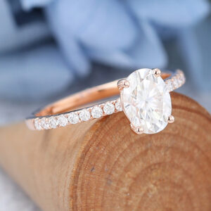 AMANDAFINEJEWELRY Rose Gold Oval Cut Moissanite Engagement Ring -5