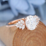 Unique Oval Moissanite Engagement Ring Vintage Rose Gold Prong Set Ring Wedding Cluster Ring Anniversary Promise Ring