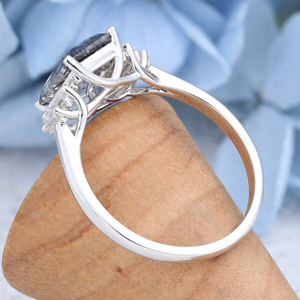 AMANDAFINEJEWELRY White Gold Emerald Cut Black Rutilated Quartz Engagement Ring -5
