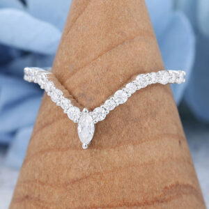 AMANDAFINEJEWELRY White Gold Mauquise Cut Moissanite Curved Wedding Band -2