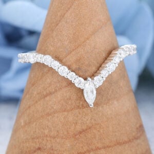 AMANDAFINEJEWELRY White Gold Mauquise Cut Moissanite Curved Wedding Band -3