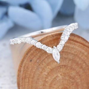 AMANDAFINEJEWELRY White Gold Mauquise Cut Moissanite Curved Wedding Band -4