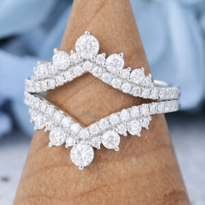 AMANDAFINEJEWELRY White Gold Moissanite Double Band Curved Wedding Band-2