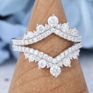 AMANDAFINEJEWELRY White Gold Moissanite Double Band Curved Wedding Band-3