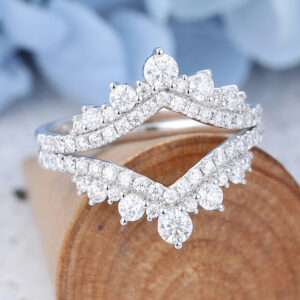 AMANDAFINEJEWELRY White Gold Moissanite Double Band Curved Wedding Band-4