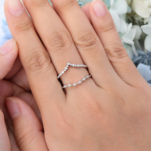 AMANDAFINEJEWELRY White Gold Moissanite Double Curved Wedding Band -1 AMANDAFINEJEWELRY White Gold Moissanite Double Curved Wedding Band -1