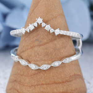 AMANDAFINEJEWELRY White Gold Moissanite Double Curved Wedding Band -2