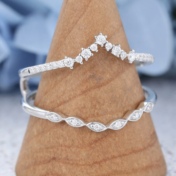 AMANDAFINEJEWELRY White Gold Moissanite Double Curved Wedding Band -3 AMANDAFINEJEWELRY White Gold Moissanite Double Curved Wedding Band -3