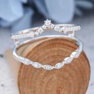 AMANDAFINEJEWELRY White Gold Moissanite Double Curved Wedding Band -4