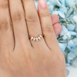 Diamond Curved Wedding Band Yellow gold Vintage Unique Matching Stacking Ring Bridal Ring