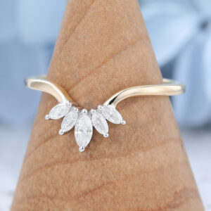 AMANDAFINEJEWELRY Yellow Gold Mauquise Cut Moissanite Curved Wedding Band -2